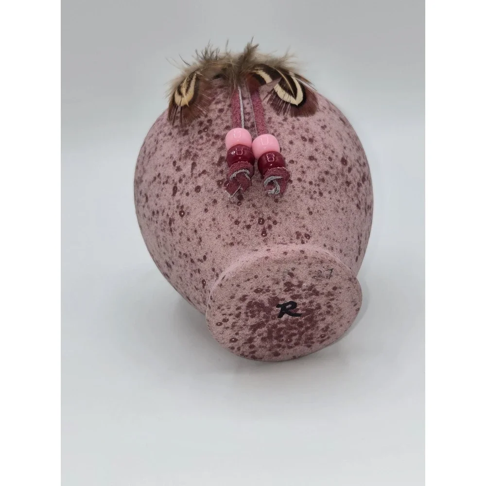 Studio Pottery Vase Signed Pink Speckled Glaze Feather Charm Southwest Style‎ 4